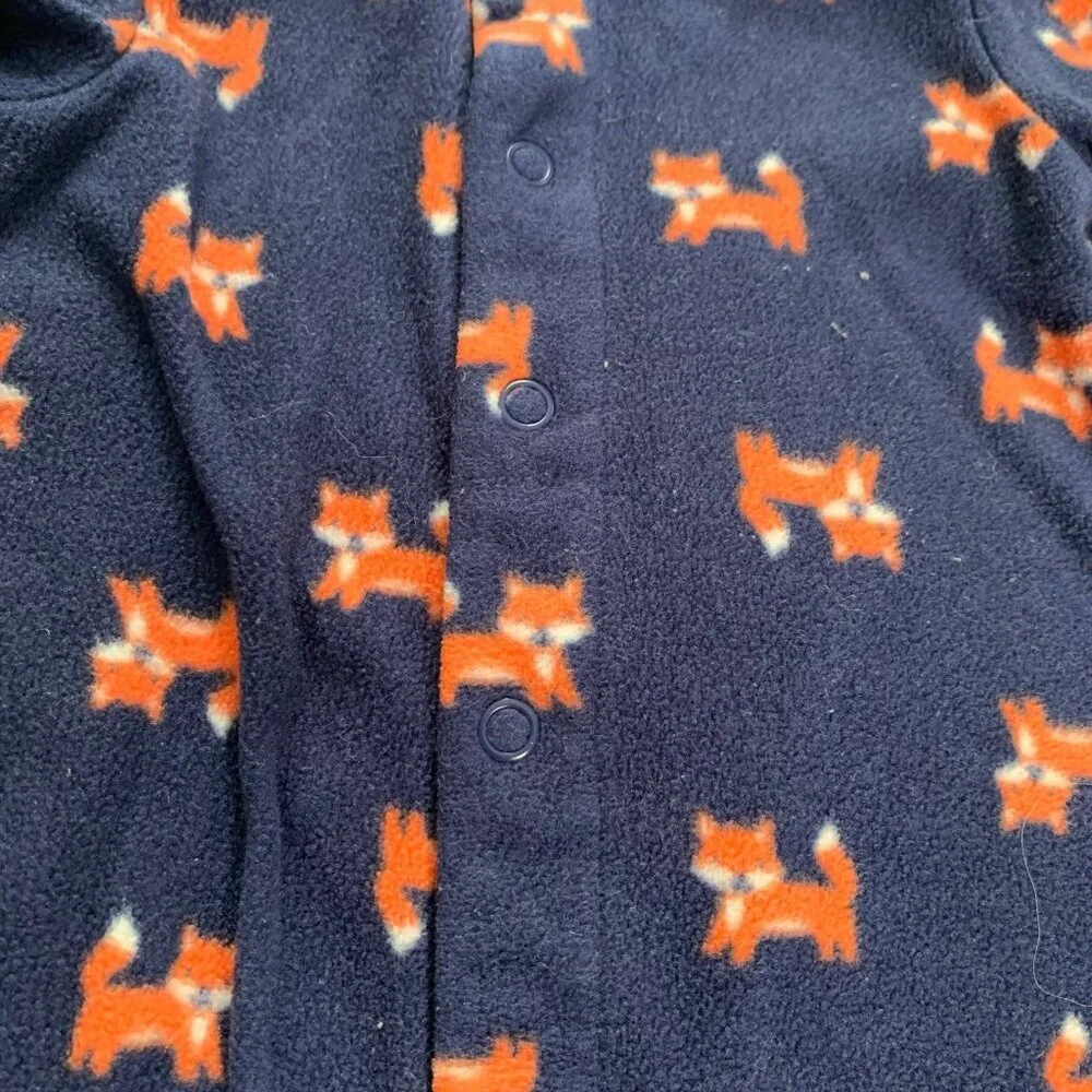 5/$25 Carter's 3M‎ Navy Blue Orange Fox Fleece Footed Pajamas Snap Front Sleeper
